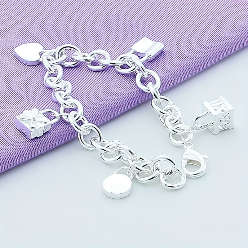 925 Sterling Silver Korean Style Pendant Bracelet for Women – Trendy Chain Link Design, Hypoallergenic, 20cm / 7.87in, Stylish Daily Wear & Festival Gift for Any Occasion