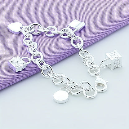 925 Sterling Silver Korean Style Pendant Bracelet for Women – Trendy Chain Link Design, Hypoallergenic, 20cm / 7.87in, Stylish Daily Wear & Festival Gift for Any Occasion