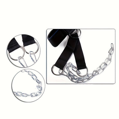 Neck Training Band with Chain Heavy Duty Adjustable Neck Strengthener for Athletes Strength Training Neck Muscle Recovery – Fitness Resistance Head Harness for Home Gym Workouts, Black