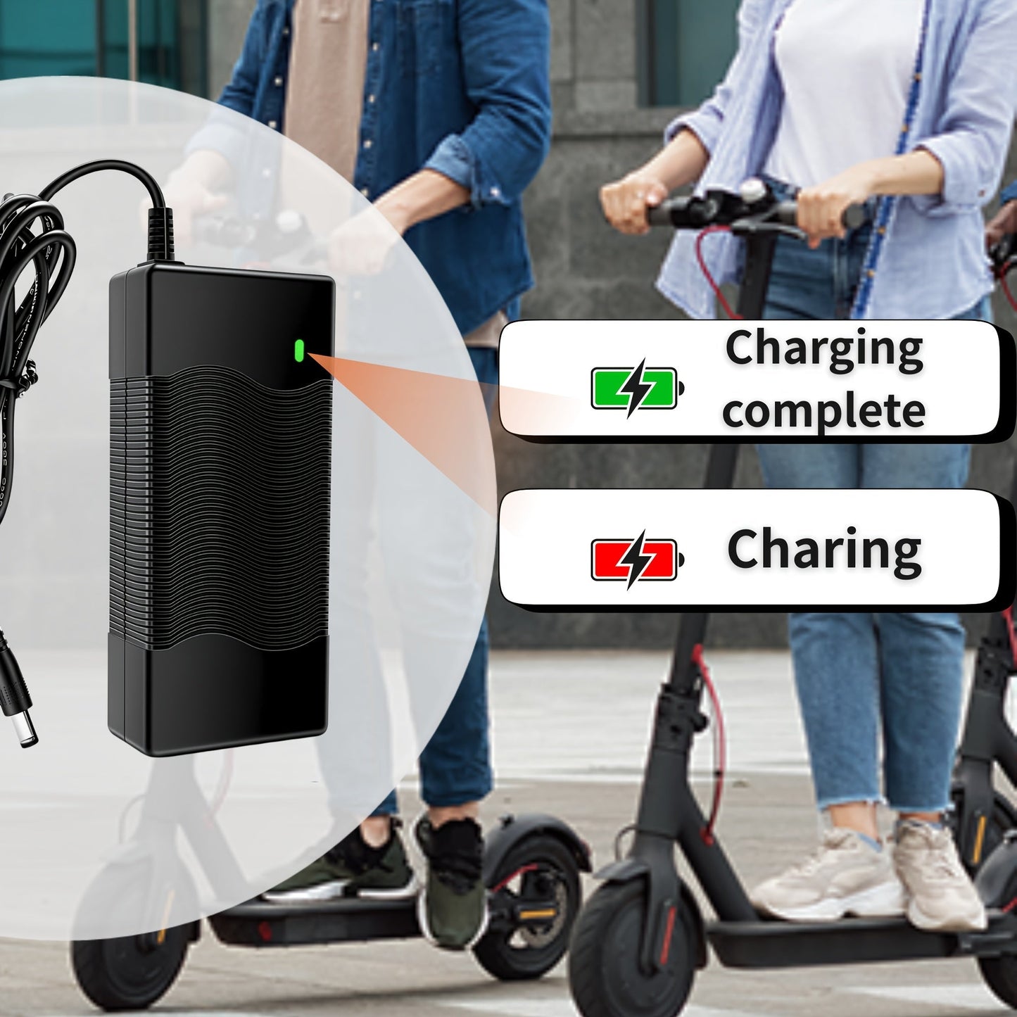 42V 2A Fast Charger Compatible with Gotrax GXL V2 S2 Electric Scooter, 36V Lithium Battery Charger for Hoverboard Self-Balancing Scooter, LED Indicator Safe Charging Power Adapter – Not for Lead-Acid