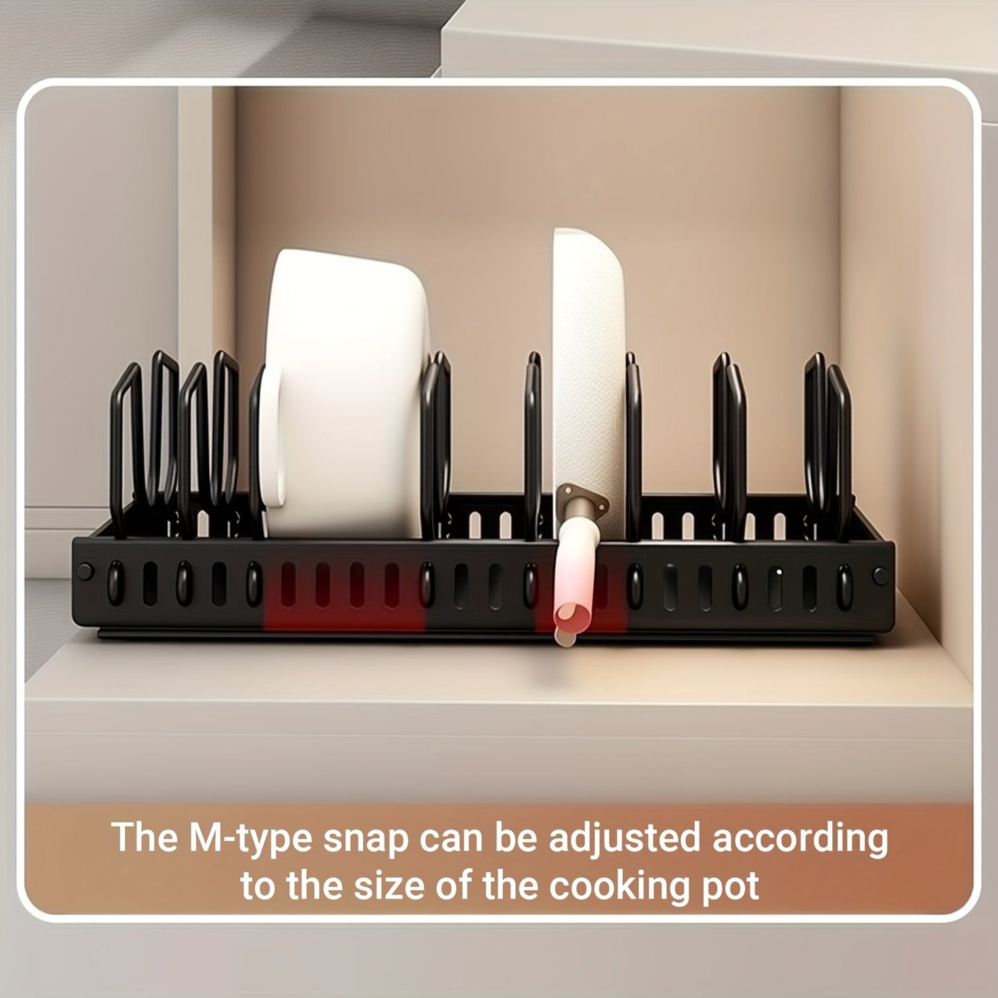 Pull Out Pot & Pan Organizer Rack for Under Cabinet – Slide Out Lid Holder with 8 Adjustable Compartments, Drill-Free Install, Kitchen Cabinet Cookware & Baking Sheet Organizer – 1pc or 2pcs
