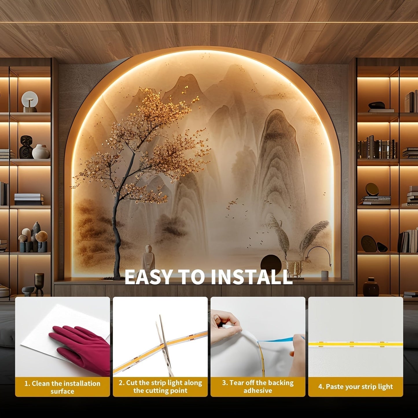 COB LED Strip Light 32.8ft 4800 LEDs Dimmable – Super Bright High Lumen Flexible LED Tape Light for Under Cabinet, TV Backlight, Bedroom, Kitchen & Holiday Decoration