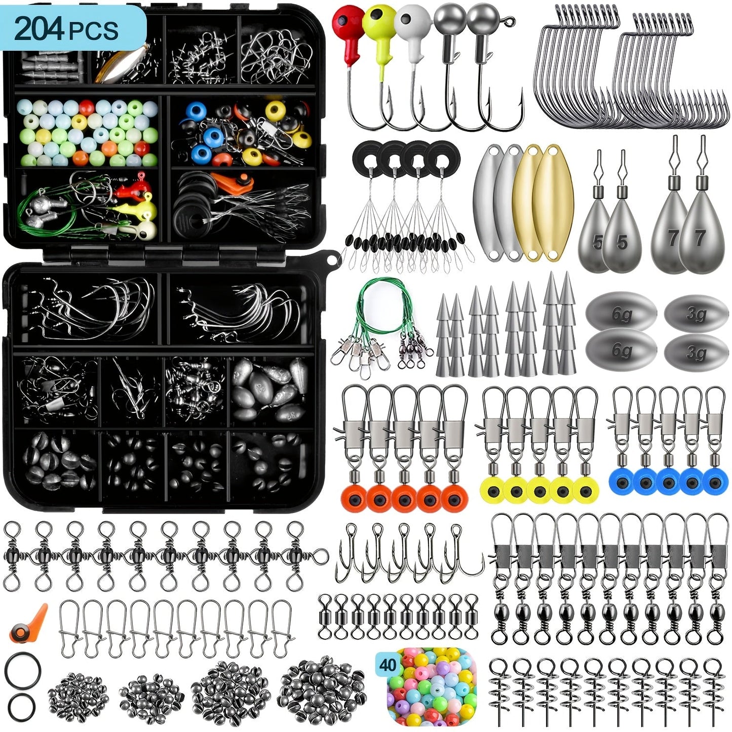 Fishing Tackle Kit 132 to 405pcs – Complete Fishing Gear Set with Tackle Box, Fishing Hooks, Weights, Sinkers & Spinner Blades for Bass, Trout, Bluegill & Crappie Freshwater Fishing
