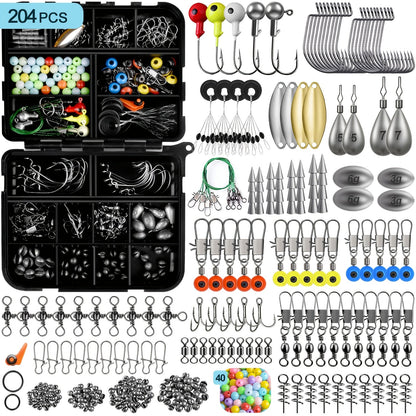 Fishing Tackle Kit 132 to 405pcs – Complete Fishing Gear Set with Tackle Box, Fishing Hooks, Weights, Sinkers & Spinner Blades for Bass, Trout, Bluegill & Crappie Freshwater Fishing