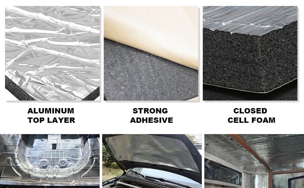 Car Sound Deadening Material 60"x40" 275Mil (7mm) – Butyl Rubber Heat & Sound Deadener Mat with Strong Adhesive for Car Doors Hood Trunk Floor Firewall, Universal Fit