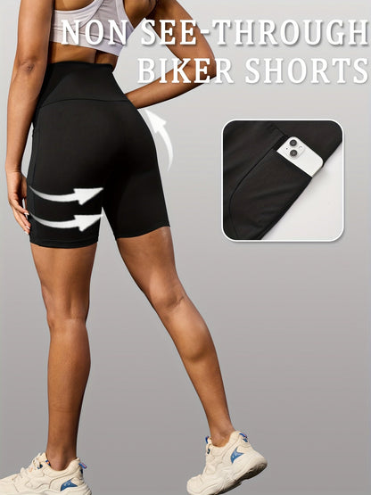 Women's High Waisted Biker Shorts 5 Pack with Pockets – Tummy Control No See-Through Workout Shorts, 6" Inseam, Super Soft High-Elasticity Athletic Shorts for Running, Yoga, Gym & Summer Training