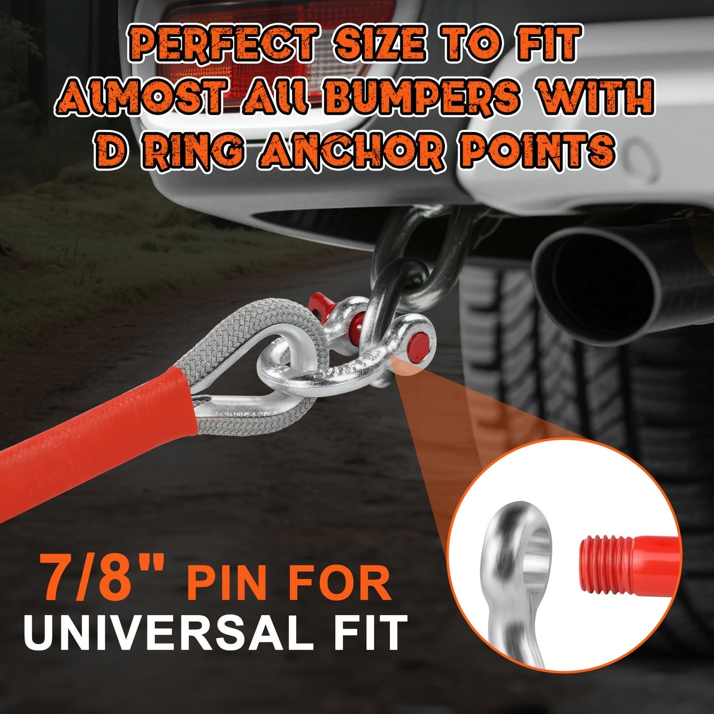 Heavy Duty Recovery Tow Rope Up to 44000 LBS Break Strength – Emergency Towing Strap with 2 D-Ring Shackles, Reflective Safety Flag & Storage Bag for Truck Jeep SUV ATV UTV Boat Off-Road Recovery
