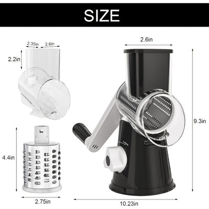Rotary Cheese Grater Hand Crank Shredder with 3 Interchangeable Blades - Non-Slip Suction Base, Free Cleaning Brush, for Fresh Cheese, Vegetables & Nuts, Kitchen Tool Gift