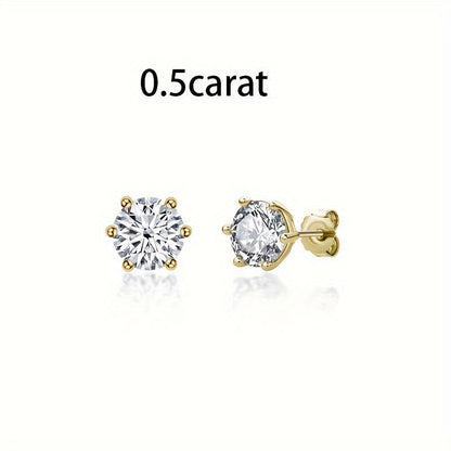 S925 Sterling Silver Moissanite Stud Earrings for Women – Vintage Elegant Style, 0.5CT 1CT 2CT 3CT, Gold & Silver, Daily Wear & Party Jewelry Gift