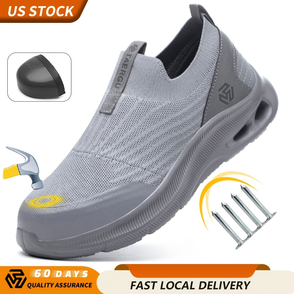Steel Toe Work Shoes for Men Slip-On Lightweight Safety Sneakers Puncture-Resistant Non-Slip for Construction Warehouse Restaurant Black Grey Blue US 5.5-14