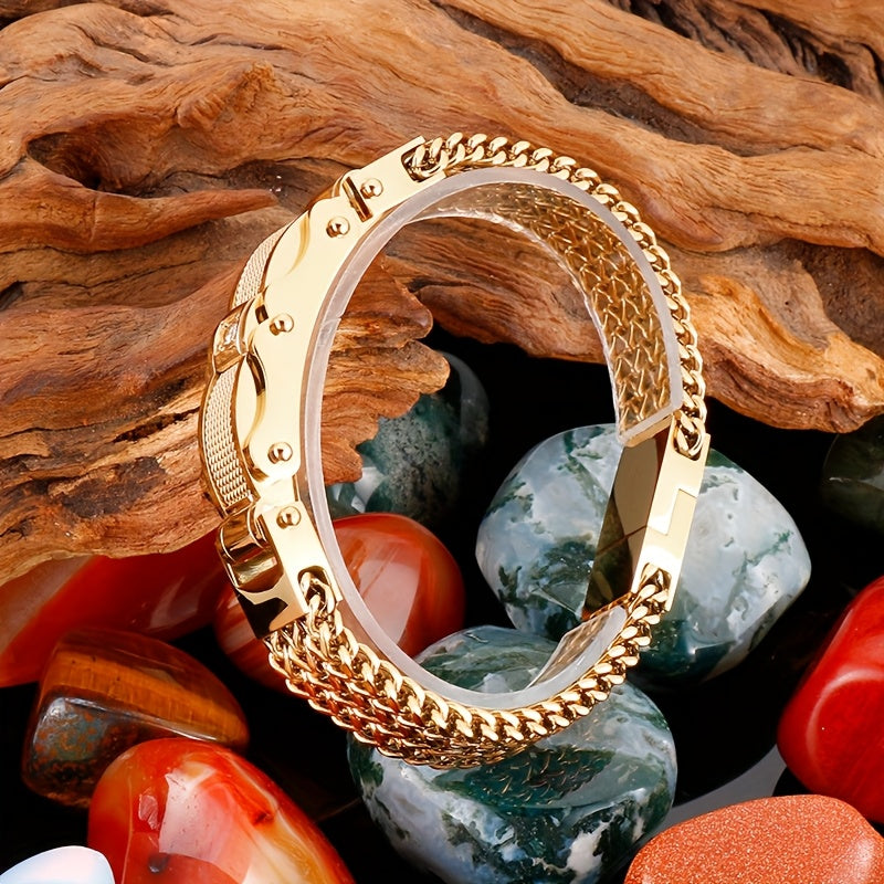 Men's Stainless Steel Hip Hop Motorcycle Chain Bracelet Punk Rock Magnetic Clasp Synthetic Gems Biker Jewelry for Nightclub Party Wedding