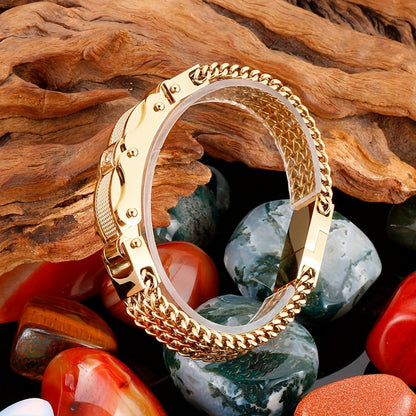 Men's Stainless Steel Hip Hop Motorcycle Chain Bracelet Punk Rock Magnetic Clasp Synthetic Gems Biker Jewelry for Nightclub Party Wedding