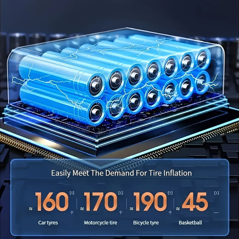 Portable Tire Inflator 100W Cordless Air Pump 4000mAh Battery 30-Second Inflation 5 Modes Digital PSI Display Type-C Charging LED Light Multi-Nozzle for Car Motorcycle Bicycle Ball