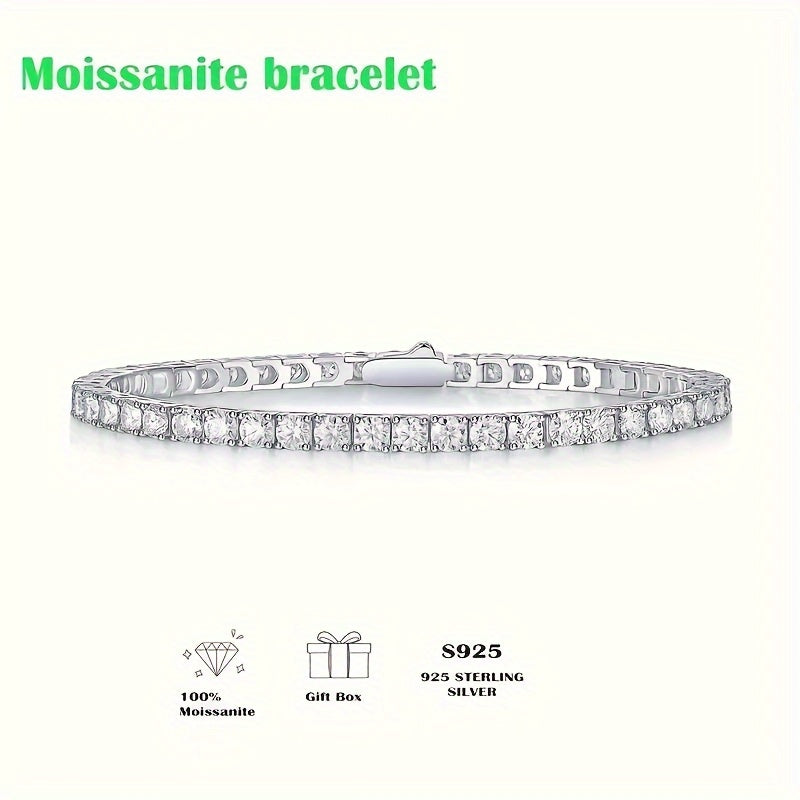 S925 Sterling Silver Moissanite Tennis Bracelet for Women Men – Luxury CZ Bling Hip Hop Bracelet Sizes 6–9 Inch, Wedding Anniversary Birthday Gift