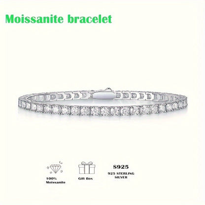 S925 Sterling Silver Moissanite Tennis Bracelet for Women Men – Luxury CZ Bling Hip Hop Bracelet Sizes 6–9 Inch, Wedding Anniversary Birthday Gift