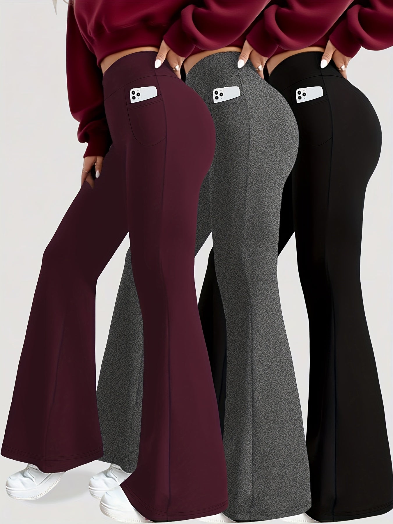 Women's High Waisted Yoga Leggings 3 Pack – Buttery Soft Tummy Control Bootcut Flare Pants with Pockets, S-XXL, Gym Pilates Workout Everyday Wear