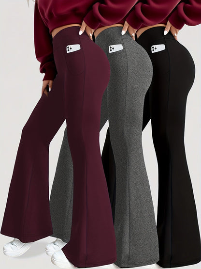 Women's High Waisted Yoga Leggings 3 Pack – Buttery Soft Tummy Control Bootcut Flare Pants with Pockets, S-XXL, Gym Pilates Workout Everyday Wear
