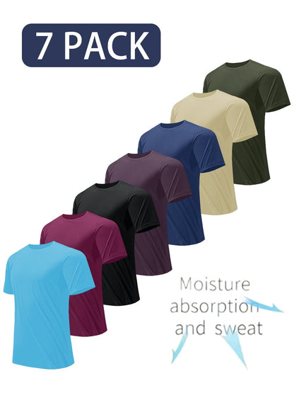 Men's Quick-Dry Workout T-Shirts 7-Pack - Moisture-Wicking Athletic Tees for Running Weight Training Tennis Gym S-XXL