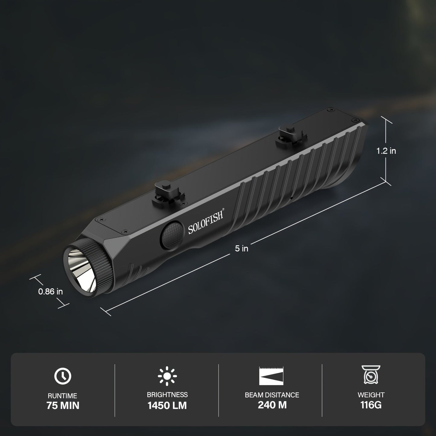 1450 Lumen M-Lok Tactical Rifle Flashlight SL1130 – Magnetic Rechargeable Low Profile Weapon Light with Strobe Mode, Ambidextrous Button, 240m Beam, for M-Lok Rail Rifles