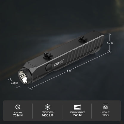 1450 Lumen M-Lok Tactical Rifle Flashlight SL1130 – Magnetic Rechargeable Low Profile Weapon Light with Strobe Mode, Ambidextrous Button, 240m Beam, for M-Lok Rail Rifles
