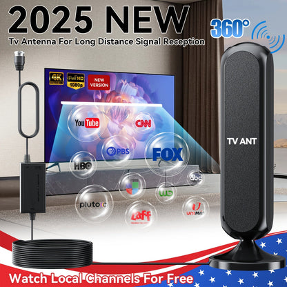 Indoor TV Antenna 200 Mile Range – 4K 1080P HD Signal Amplifier, 360° Reception, 16ft Cable, Free Local Channels, No Monthly Fee, Compatible with All TVs