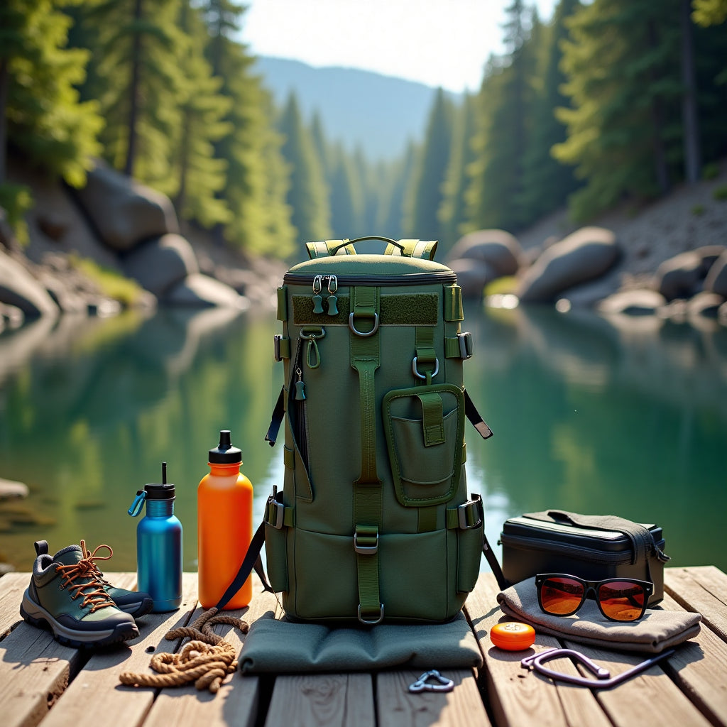 Lightweight Fishing Backpack 2-Piece Set Waterproof Nylon Angler Daypack with Scissors Pouch Zipper Tackle Organizer for Outdoor Hiking Travel Black Army Green Khaki