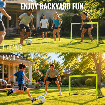2-Pack Portable Pop-Up Soccer Goal Set – 4’x3’ Folding Soccer Nets for Youth & Adults, Includes 2 Balls, Pump & Carrying Bag, 450D Oxford Fabric, Indoor Outdoor Backyard Soccer Goals (Green/Pink)