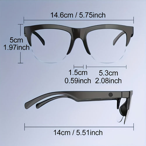 AI Translation Smart Glasses with Wireless Headphones Real-Time Multi-Language Translator Built-in Microphone Music Audio Glasses Rechargeable Sports Wearable Tech for Travel Business
