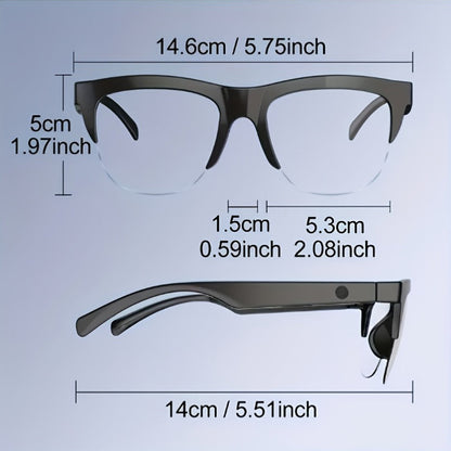 AI Translation Smart Glasses with Wireless Headphones Real-Time Multi-Language Translator Built-in Microphone Music Audio Glasses Rechargeable Sports Wearable Tech for Travel Business