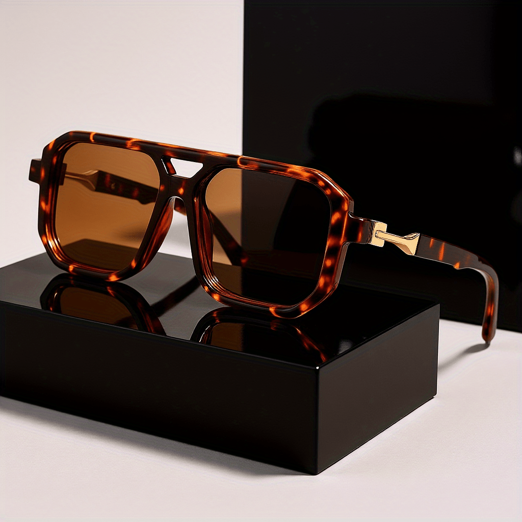Oversized Square Frame Sunglasses Unisex UV Protection Retro Tortoiseshell Arms Men Women Travel Beach Daily Wear Includes Case and Cleaning Cloth 6 Colors