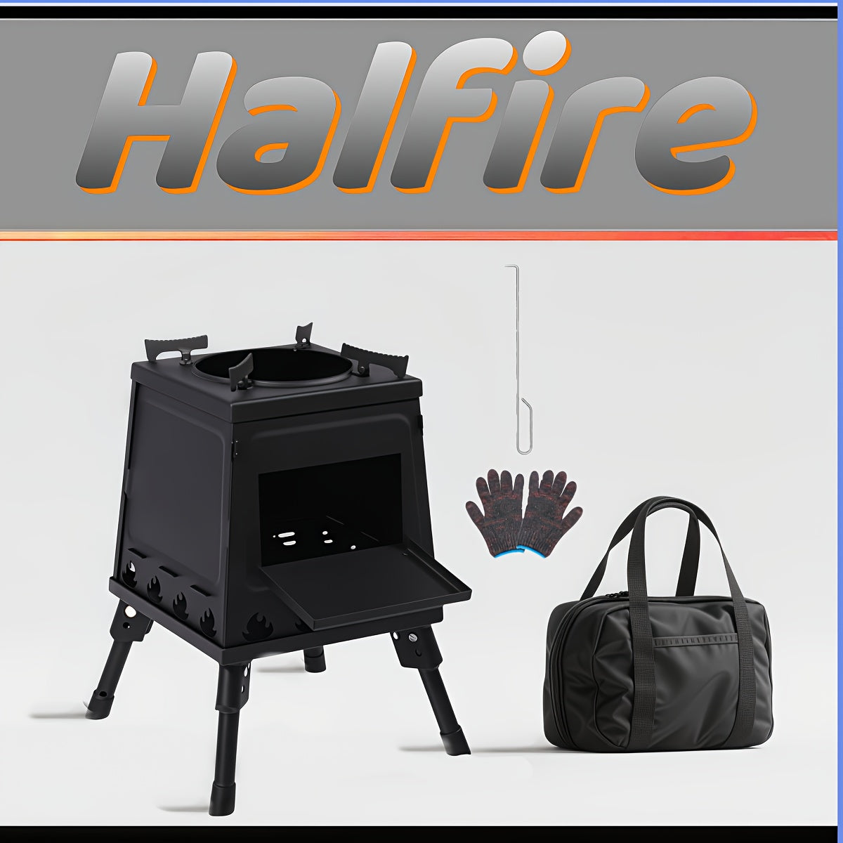 Portable Wood Burning Camp Stove – Heavy-Duty Iron Campfire Stove with Sturdy Legs & Air Vents, Firewood & Charcoal Compatible, No Electricity Needed, Outdoor Cooking for Hiking Backpacking BBQ Picnic Travel