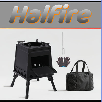 Portable Wood Burning Camp Stove – Heavy-Duty Iron Campfire Stove with Sturdy Legs & Air Vents, Firewood & Charcoal Compatible, No Electricity Needed, Outdoor Cooking for Hiking Backpacking BBQ Picnic Travel