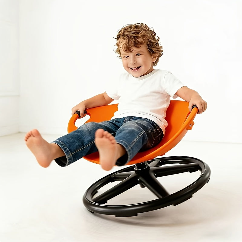 Sensory Spin Chair for Kids with Autism ADHD – Oval Eggshell Spinning Stool Anti-Slip Metal Base, Vestibular Sensory Integration Therapy Equipment for Home & Classroom (Blue/Orange)