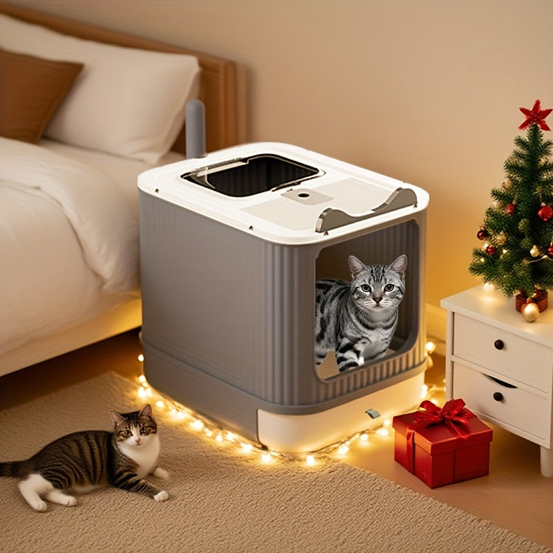 Large Enclosed Cat Litter Box with Lid - Covered Design for Odor Control & High Privacy, Easy Clean Modern Cat Toilet for Multiple Cats, Includes Garbage Bags, Extra Large Cat Litter Box Furniture