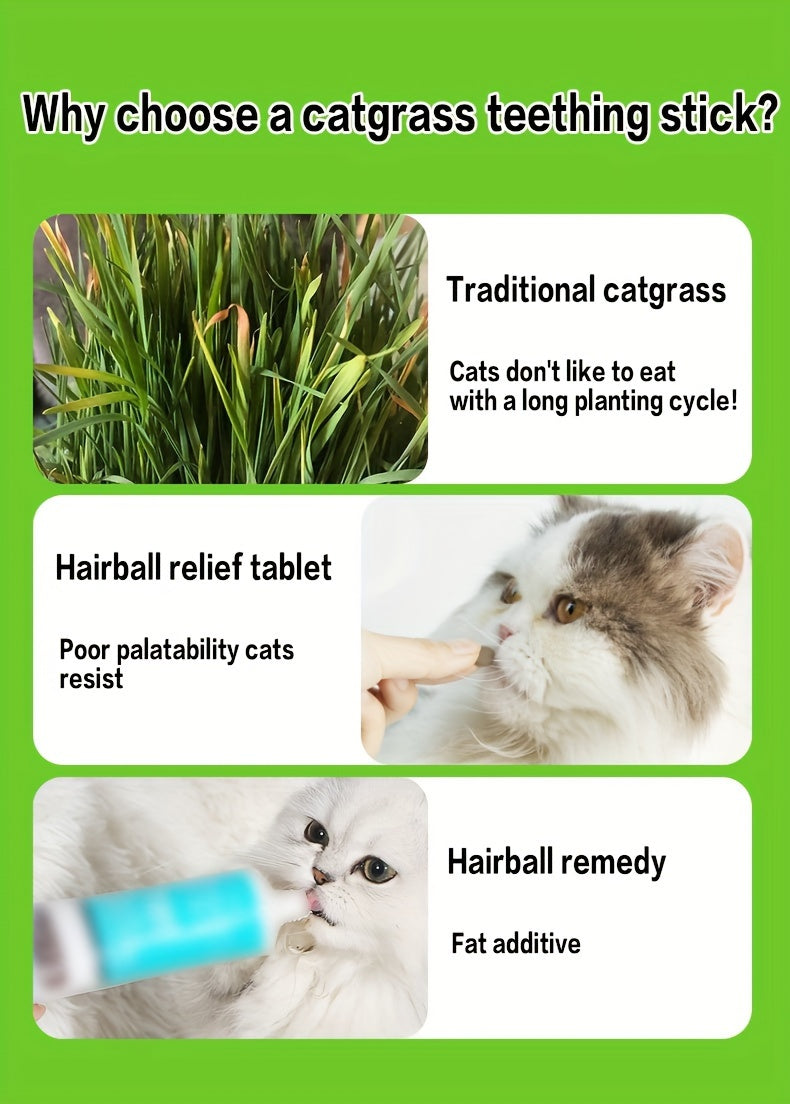 Cat Grass Sticks for Hairball Control – 3-in-1 Freeze-Dried Catnip Treats with Instant Granules & Hair Cream Tablets for Indoor Cats, Natural Hairball Remedy, 15 Count & 15-Pack Bundle