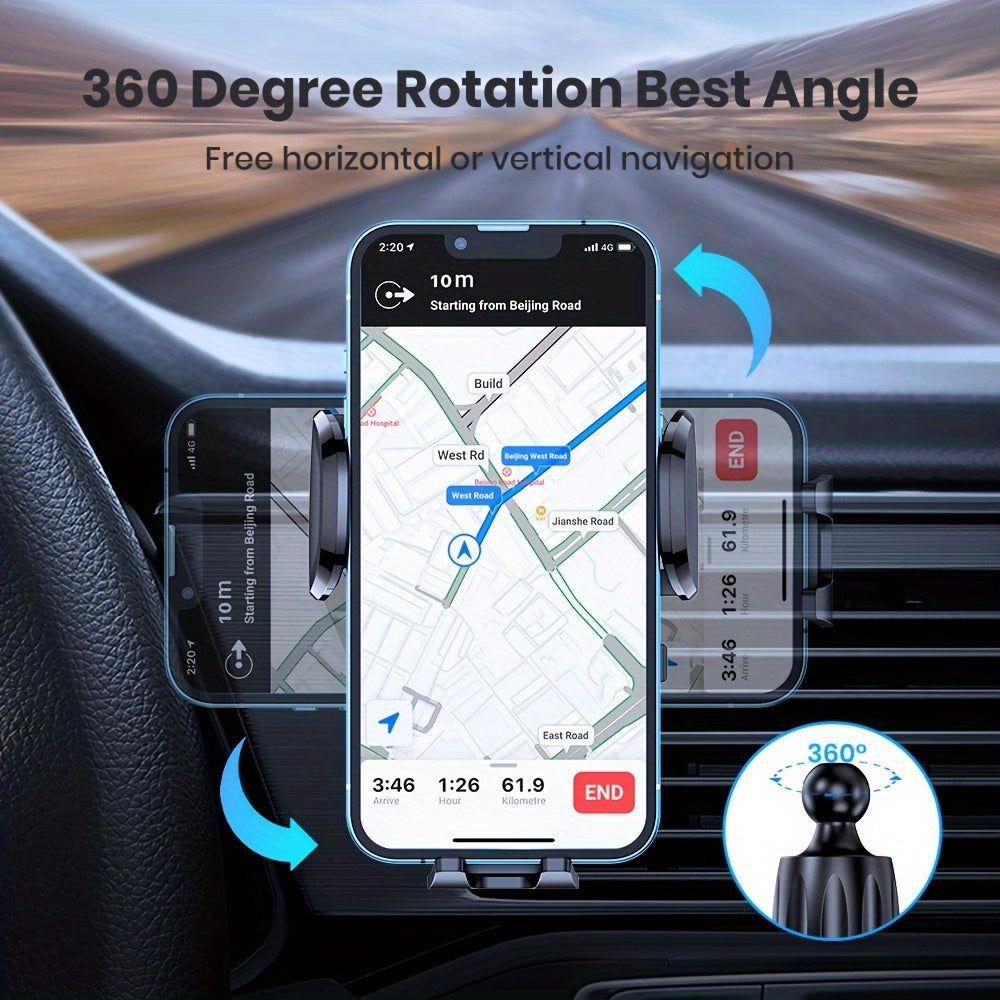 Air Vent Car Phone Holder with Metal Hook Clip – Adjustable Secure Grip, Ergonomic Design, Universal Fit for iPhone 15 14 13 Samsung Galaxy Android, Hands-Free Driving Mount, Black