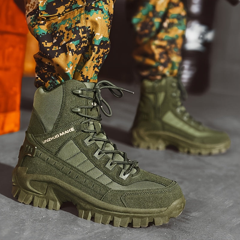 Men's Lightweight High-Top Tactical Hiking Boots – Slip-Resistant Durable Outdoor Boots for Jungle Hiking, Hunting & Adventure Travel, All-Season, Army Green Dark Brown Sand, US 6.5-12