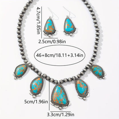 Vintage Boho Turquoise & Orange Beadwork Earrings Necklace Set Women Ethnic Zinc Alloy Jewelry for Everyday Holiday & Gift