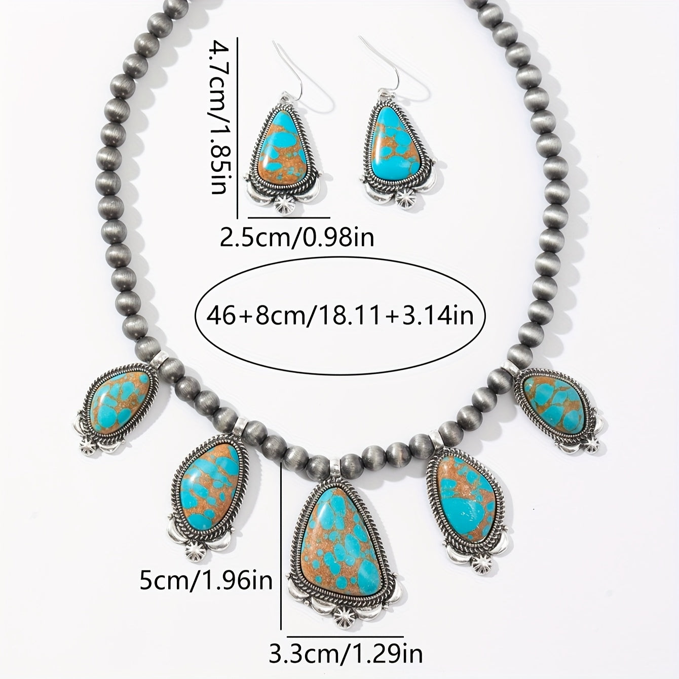 Vintage Boho Turquoise & Orange Beadwork Earrings Necklace Set Women Ethnic Zinc Alloy Jewelry for Everyday Holiday & Gift