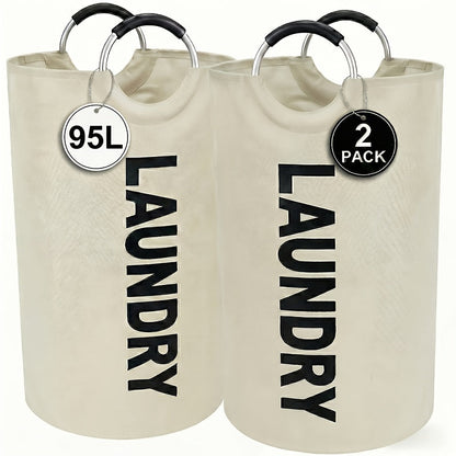 2PCS Large Foldable Laundry Basket with Half Ring Handle – 25.1 Gal Collapsible Clothes Hamper for Bedroom, Bathroom, Dorm & Laundry Room, Space-Saving Home Organizer
