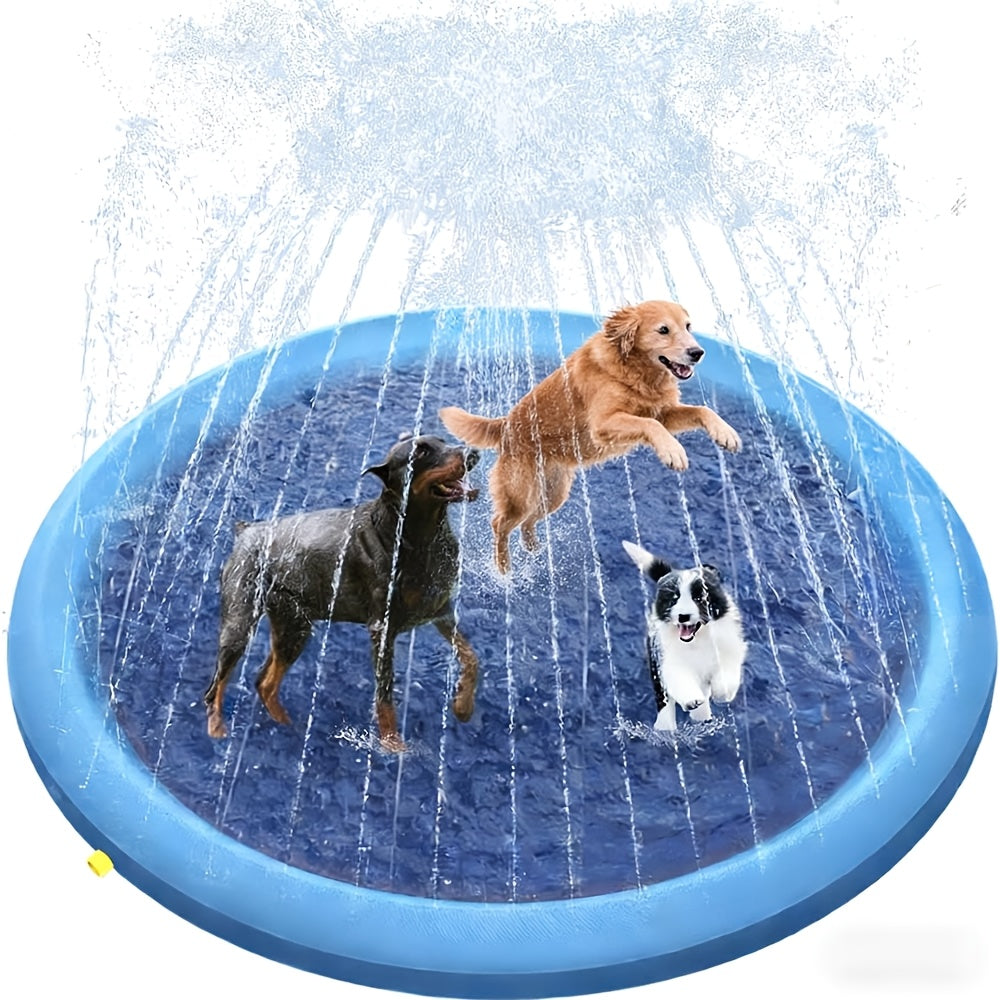 Portable Dog Splash Pad & Bathtub Mat – Ultra-Thick 0.6mm Non-Slip Foldable Pet Pool, Summer Outdoor Sprinkler Cooling Water Play Mat for Small Dogs, Puppies & Cats