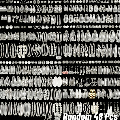 48 Pairs Minimalist Alloy Earrings Bulk Set for Women – Hypoallergenic Stainless Steel Studs Assorted Styles for Daily Wear, Holidays, Parties & Gifts