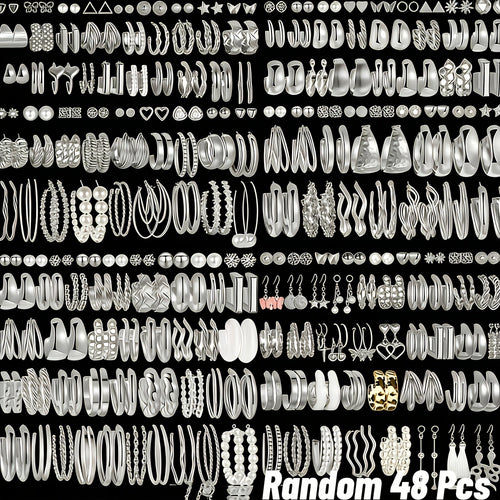 48 Pairs Minimalist Alloy Earrings Bulk Set for Women – Hypoallergenic Stainless Steel Studs Assorted Styles for Daily Wear, Holidays, Parties & Gifts
