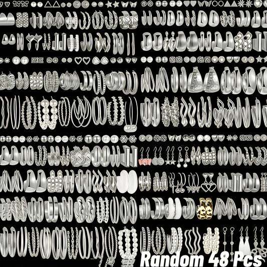 48 Pairs Minimalist Alloy Earrings Bulk Set for Women – Hypoallergenic Stainless Steel Studs Assorted Styles for Daily Wear, Holidays, Parties & Gifts