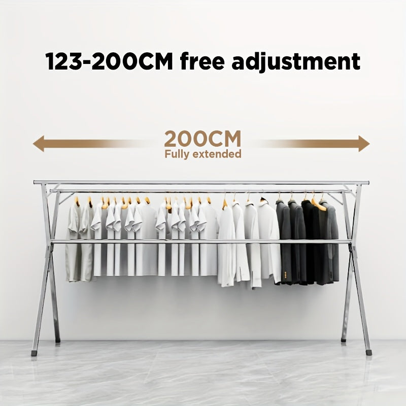 Clothes Drying Rack Stainless Steel 63" & 78.7" Retractable Foldable Heavy Duty Laundry Drying Rack, Collapsible Indoor Outdoor Clothesline with Adjustable Length for Balcony Bedroom Laundry Room