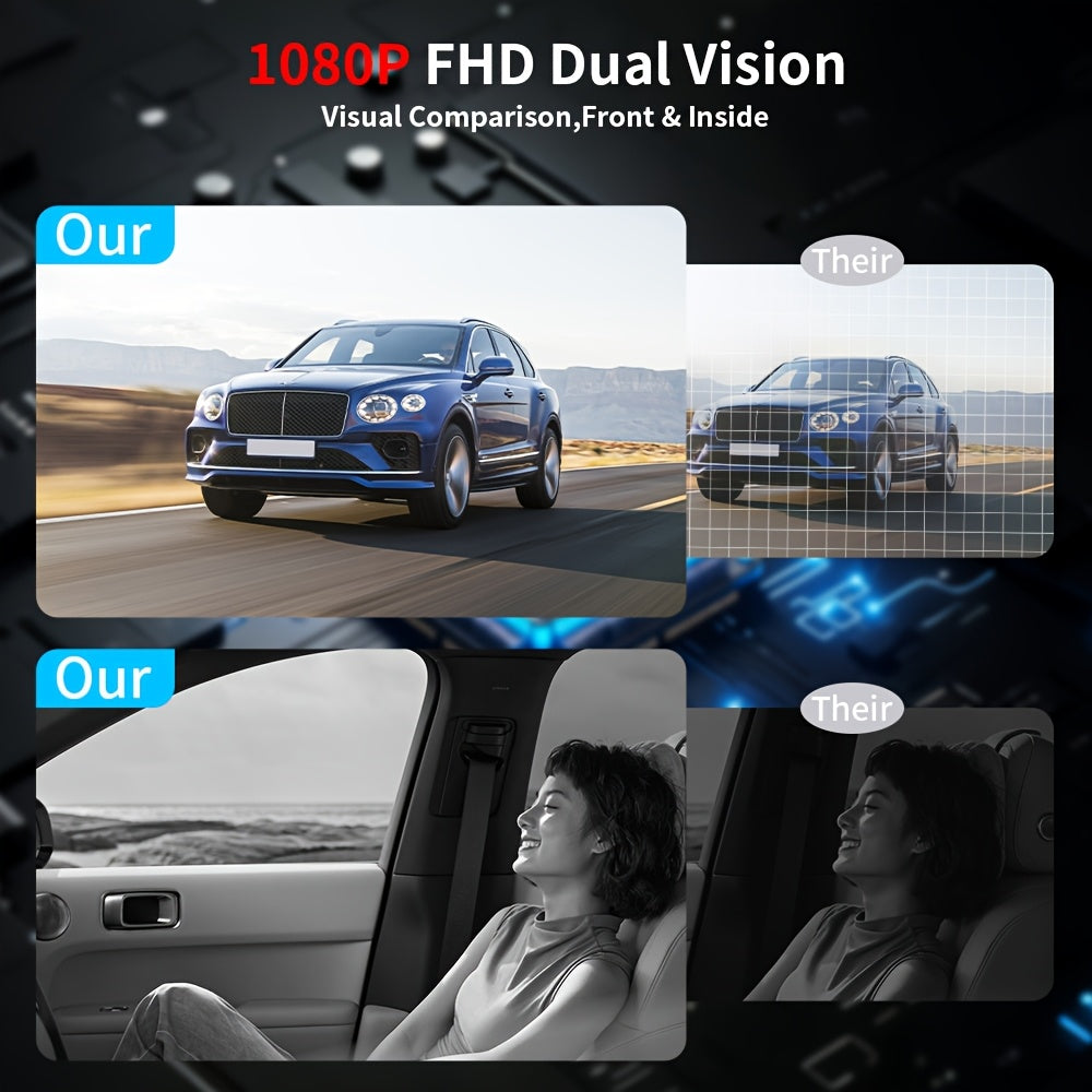 Dash Cam Front and Rear 1080P HD Dual Camera with Night Vision, 170° Wide Angle, ADAS, G-Sensor, Loop Recording, 24Hr Parking Mode, 2" IPS Screen