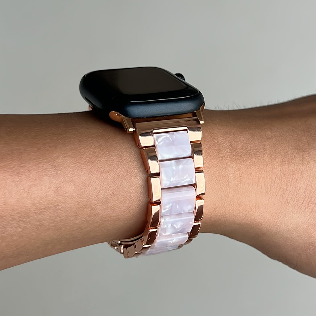Apple Watch Band Women 42 44 45 46 49mm Stainless Steel Resin Starlight Rainbow Replacement Strap for iWatch Series 3-11 SE Ultra 1 2 3 – Work Office Fitness Party
