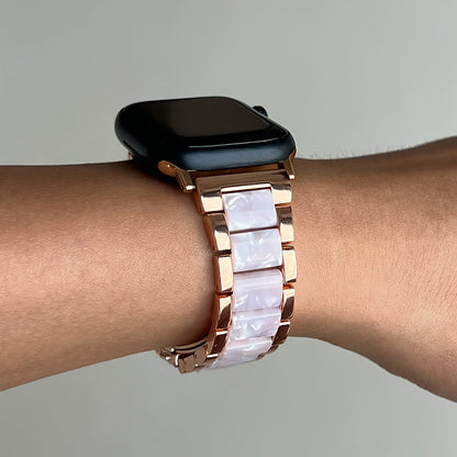 Apple Watch Band Women 42 44 45 46 49mm Stainless Steel Resin Starlight Rainbow Replacement Strap for iWatch Series 3-11 SE Ultra 1 2 3 – Work Office Fitness Party