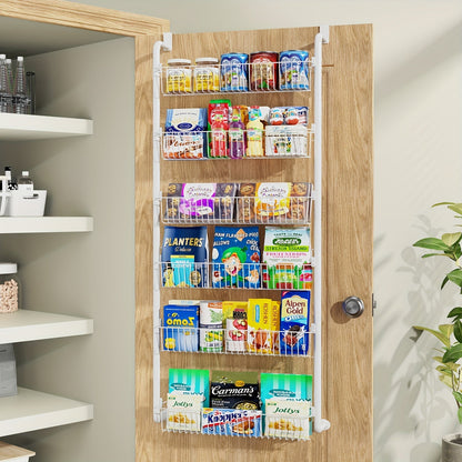Over the Door Pantry Organizer 6 or 8 Shelf - Heavy-Duty Metal Hanging Storage Rack for Kitchen, Bathroom & Laundry Room, Space-Saving Spice & Food Organizer, Black or White