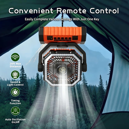 20000mAh Camping Fan with LED Lantern Rechargeable Oscillating 4 Speeds Timer - Portable Tent Fan for Outdoor Camp RV Jobsite Power Outage